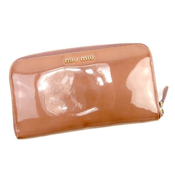 miumiu Wallet Purse Long Wallet Pink Gold Woman Authentic Used